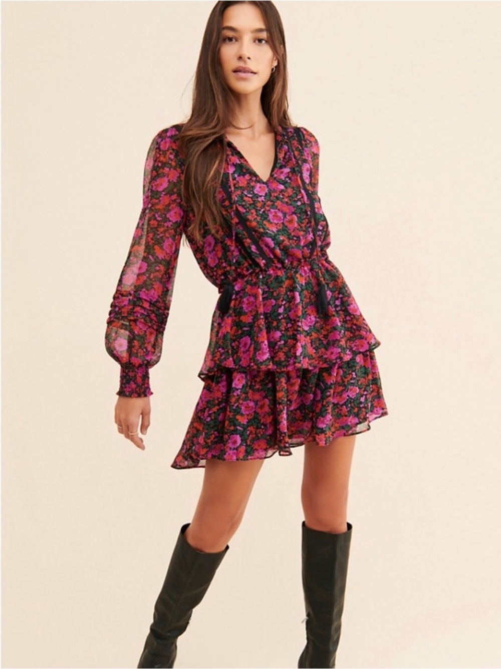 Allison New York Floral Tiered Mini Dress
